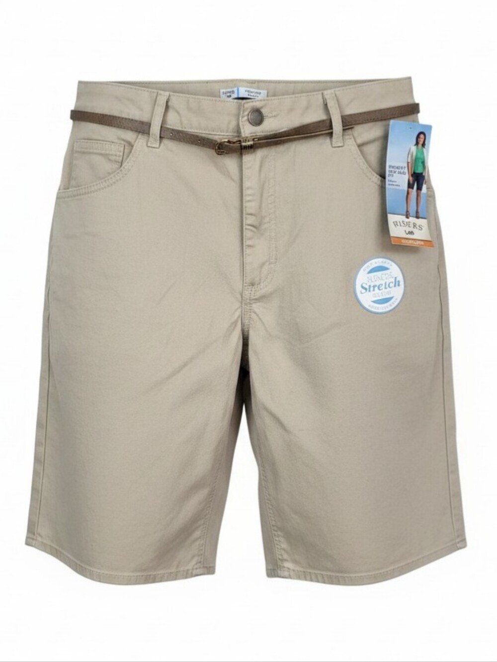 NWT Riders by Lee Perfect Mid-Rise Bermuda Shorts Women's 18 Feather Grey Khaki